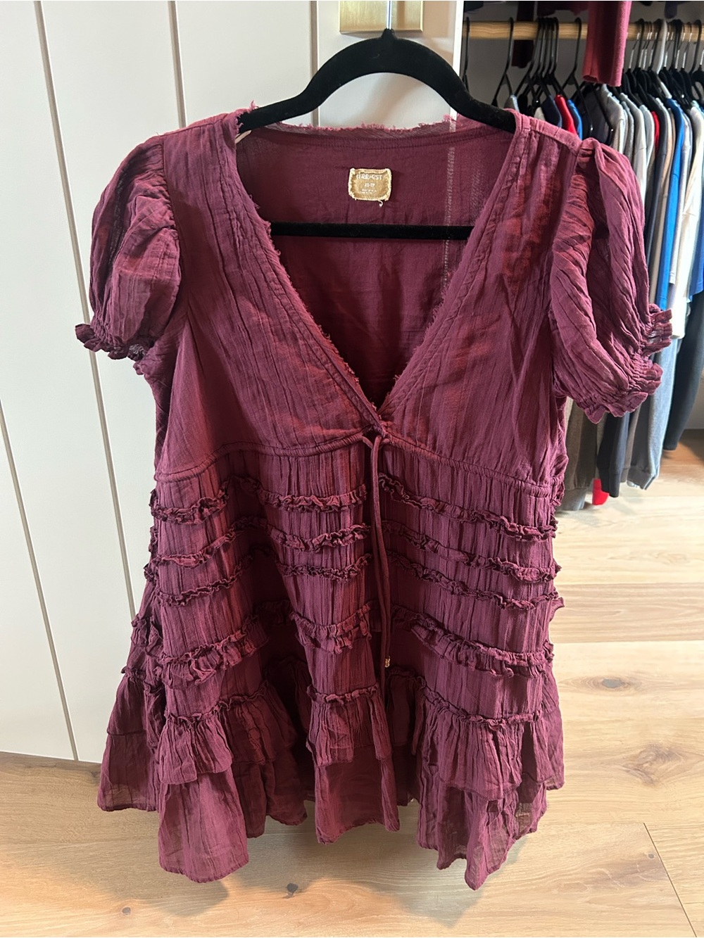 Free People Rose-Mauve Ruffled V-Neck Gauze Tunic